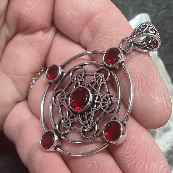 Faceted Garnet Metratrons Cube Sacred Geometry Pendant (55 7250) - Picture 4 of 9